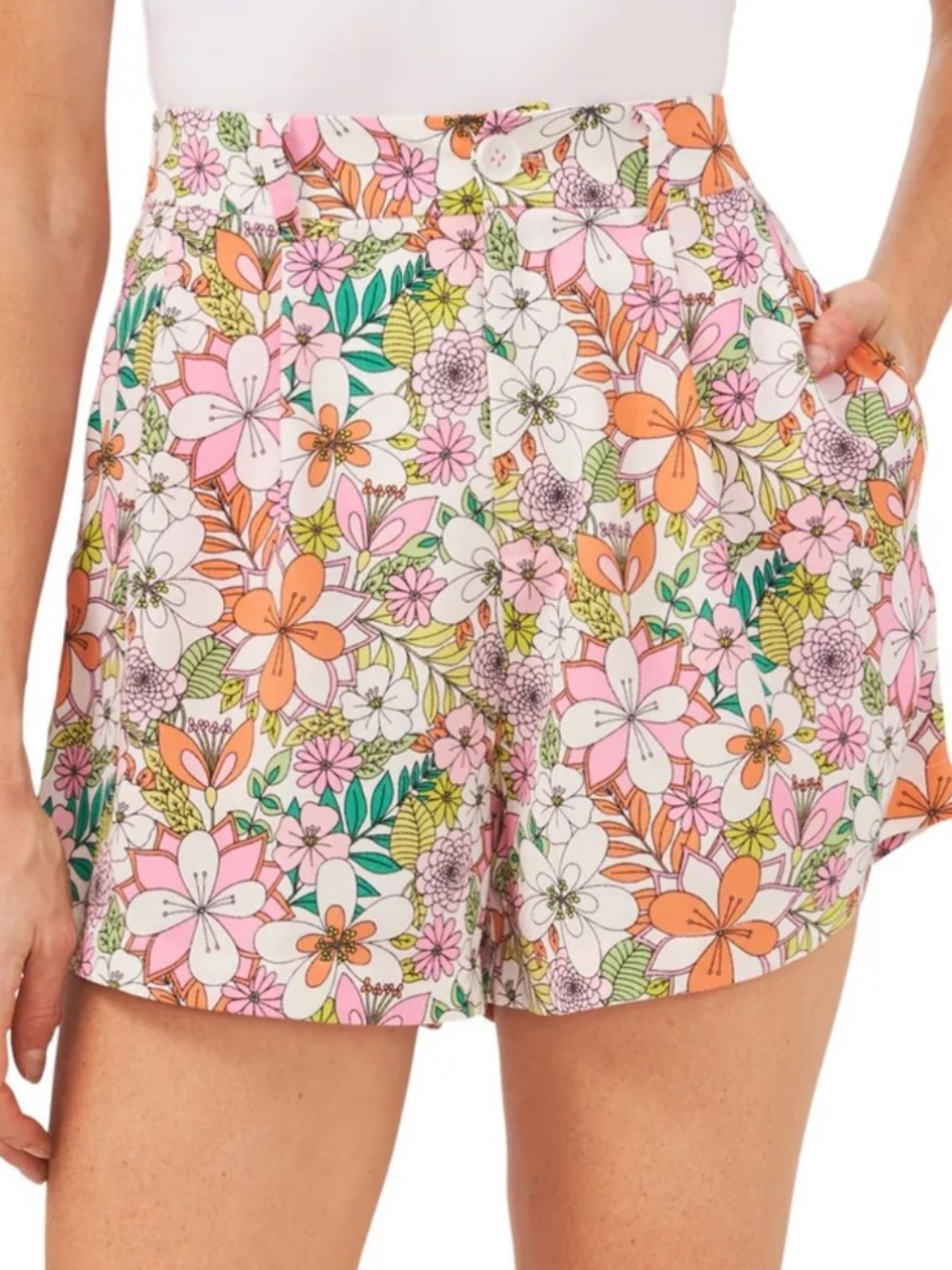 CECE SWEET PINK FLORAL SUMMER SHORTS SIZE 12 NEW